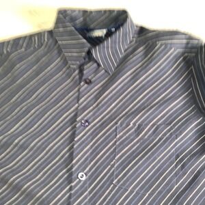Vintage Anchor Blue Shirt Mens Medium Blue Stripe Long Sleeve Back Embroidery‎